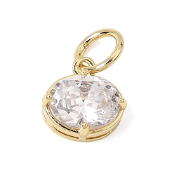 Clear Brass Pave Cubic Zirconia Charms, Oval Charms, Single Stone Charms, Rack Plating, Long-Lasting Plated, Cadmium Free & Lead Free, Real 18K Gold Plated, Clear, 11.5x11.5x5.5mm, Hole: 6mm