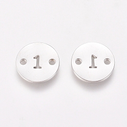 Number Устойчивые к потускнению цифры 304 звенья из нержавеющей стали, лазерная резка, для изготовления ювелирных изделий, плоские круглые с пит. 1, цвет нержавеющей стали, кол. 1, 10x1 мм, отверстие : 1.4 мм