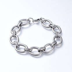 Stainless Steel Color Tarnish Resistant 304 Stainless Steel Chain Bracelets, with Lobster Claw Clasps, Stainless Steel Color, 8-1/8 inch(20.5cm)
