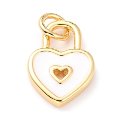 Кремово-белый Латунь эмаль подвески, без кадмия и без свинца, долговечный, сердце замок, реальный 18 k позолоченный, кремово-белые, 13x9x1.5 мм, отверстие : 3.4 мм