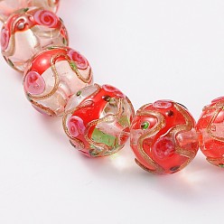 Красный Ручной работы Золотые пески Lampwork круглые бусины, красные, 12 мм, отверстие : 1.5~2 мм