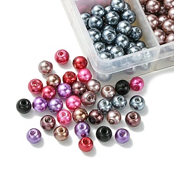 Mixed Color 1Box Mixed Style Round Glass Pearl Beads, Dyed, Mixed Color, 6mm, Hole: 1mm, about 50pcs/compartment, about 500pcs/box