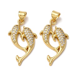 Dolphin Латунные микро проложить кубического циркония подвески, стойки покрытие, долговечный, без свинца и без кадмия, реальный 18 k позолоченный, дельфин, 27x15x3 мм, отверстие : 5x3.5 мм