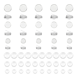 Платина Набор для самостоятельного изготовления броши-купола, включая плоскую круглую железную брошь, Кабошоны из стекла, платина, 60 шт / коробка