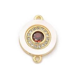 Плоский Круглый Подвески-коннекторы из латуни с микропаве из прозрачного кубического циркония и ракушки, с оранжево-красным стеклом, реальный 18 k позолоченный, плоско-круглые, 16.5x12x2.5 мм, отверстие : 1.2 мм