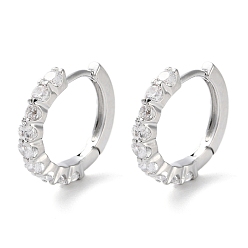 Платинированный Латунные серьги-кольца из прозрачного кубического циркония, кольцо, Реальная платина, 14x1.5x14.5 мм