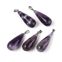Аметист Подвески из натурального аметиста , слезинки, с 201 защелкой из нержавеющей стали на поручнях, цвет нержавеющей стали, 32.5~36x12~12.5 мм, отверстие : 5.5x2.5 мм
