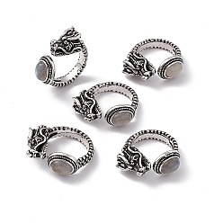 Лабрадорита Кольца-каффы с натуральным лабрадоритом в виде головы дракона, старинные серебряные латунные открытые кольца для женщин, 5 мм, внутренний диаметр: американский размер 8 1/4 (18.3 мм)