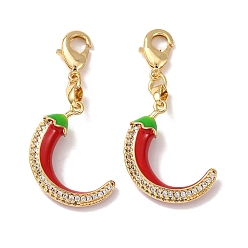 Красный Декоративный кулон в виде перца из латуни с микропаве из прозрачного кубического циркония и эмали., с застежкой омар, стойки покрытие, долговечный, без кадмия и без свинца, золотые, красные, 39.5 мм