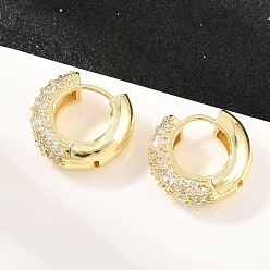 Настоящее золото 18K Серьга-кольцо с прозрачным кубическим цирконием из латуни, Кольцевая форма, без свинца и без кадмия, долговечный, стойки покрытие, реальный 18 k позолоченный, 17.5x19.5x7.5 мм