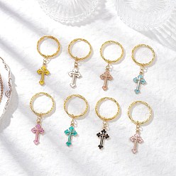 (52) Непрозрачная лаванда Брелки из сплава эмали, с железными разрезными брелоками, крестик, золотые, разноцветные, 58 мм