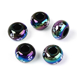 Разноцветный УФ-покрытие, напечатанные непрозрачные акриловые европейские бусины, рондель с узором в виде следа, большое отверстие шарик, красочный, 13.5~14x8.5~9 мм, отверстие : 5.8 мм