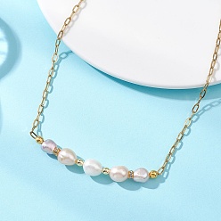 (404) Непрозрачное AB Кислое яблоко Ожерелья из натуральных жемчужных бусин в форме рисовых зерен с цепочками из нержавеющей стали в виде скрепок., золотые, цветочный белый, 304 дюйм (15.39 см)