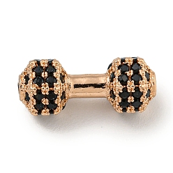 Розовое Золото Латунь микропаве черный кубический цирконий, гантель, розовое золото , 6.5x16.5x3.5 мм, отверстие : 1.8 мм