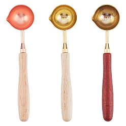 Golden & Rose Gold Brass Wax Sticks Melting Spoon, with Wood Handle, Golden & Rose Gold, 121x30x15.3mm, 3pcs/set