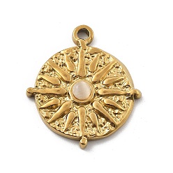 Плоский Круглый Природные каменные подвески, с 304 установками из нержавеющей стали, реальный 18 k позолоченный, плоско-круглые, 22x19x3.5 мм, отверстие : 1.8 мм