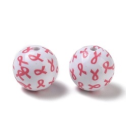 Awareness Ribbon Printed Opaque Acrylic Beads, Round, Awareness Ribbon, 20mm, Hole: 2.8mm