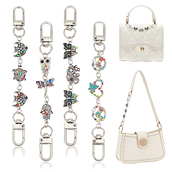(52) Непрозрачная лаванда Удлинители ремешка для кошелька со звеньями из сплава эмали, смолы и страз, с поворотными застежками, бабочка/слон/сова, разноцветные, 13.4~14 см, 4 стиль, 1 шт / стиль, 4 шт / комплект