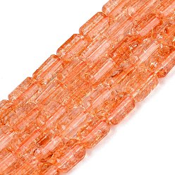 Coral Crackle Transparent Glass Beads Strands, Column, Faceted, Coral, 9~9.5x5.5~6mm, Hole: 1~1.2mm, about 37~38pcs/strand, 13.39~13.78 inch(34~35cm)