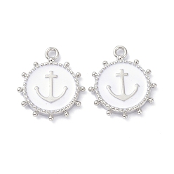 Белый Кулоны из экологически чистой эмали из нержавеющей стали, платина, долговечный, плоские круглые с якорем, белые, 20x16.5x2.2 мм, отверстие : 1.9 мм
