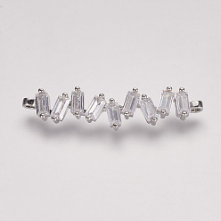 Platinum Brass Micro Pave Cubic Zirconia Links, Platinum, 35~36x8.5x3mm, Hole: 1.5mm