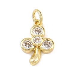 Клевер Латунные микро проложить кубического циркония прелести, с целью перехода в кольце, реальный 18 k позолоченный, клевер, 14.5x10x3.5 мм
