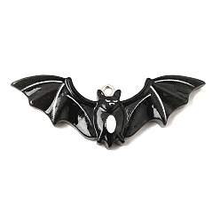 Bat Подвески из непрозрачной смолы на Хэллоуин, с платиново-железными петлями, чёрные, очарование летучей мыши, 18x49x5 мм, отверстие : 1.8 мм