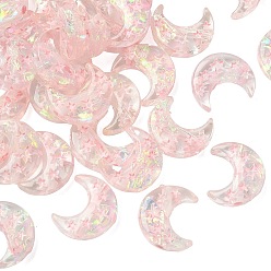 Pink Прозрачный бисер cmолой, голографические бусы, Луна и звезды, с эмалью, розовые, 13.5x11.5x4 мм, отверстие : 1.6 мм