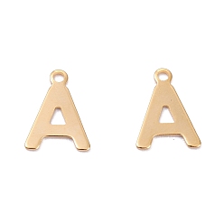 Letter A 201 прелести нержавеющей стали, алфавит, реальный 18 k позолоченный, letter.a, 12x8.6x0.6 мм, отверстие : 1.2 мм
