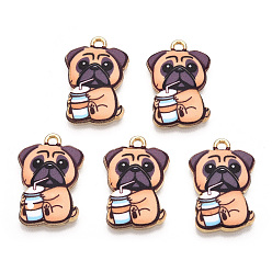 Sandy Brown Printed Alloy Pendants, Light Gold, Have Drink, Dog Charms, Sandy Brown, 22.5x15x1.5mm, Hole: 1.6mm