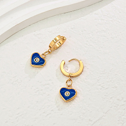 Темно-Синий Элегантные серьги-кольца из нержавеющей стали в форме сердца, реальный 18 k позолоченный, с четким кубического циркония, темно-синий, 30x12 мм