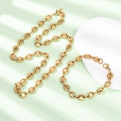 Настоящее золото 18K 304 Наборы колье и браслетов из нержавеющей стали с овальными звеньями для женщин, ионное покрытие (ip), реальный 18 k позолоченный, 8.86 дюйм (22.5 см), 17.91 дюйм (45.5 см)