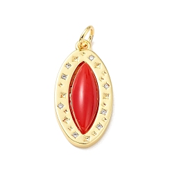 Golden Rack Plating Brass Micro Pave Cubic Zirconia Pendants, with Glass and Jump Ring, Oval, Cadmium Free & Nickel Free & Lead Free, Long-Lasting Plated, Golden, 23x11x4mm, Jmup Ring: 5x1mm, Hole: 3mm