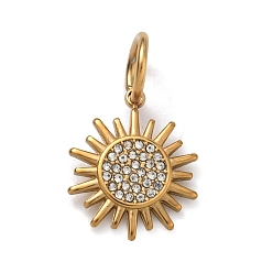 Солнце 304 подвески из прозрачного кубического циркония из нержавеющей стали, золотые, солнечные чары, 15x12.5x2 мм, Перейти кольцо: 7x1 мм, внутренний диаметр: 5 мм