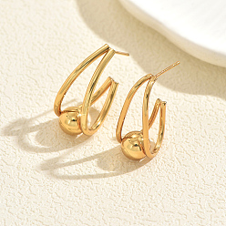 Золотой Серьги-гвоздики в форме капли с круглыми деталями из нержавеющей стали, золотые, 25x10 мм