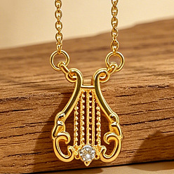 Musical Instruments Colliers pendentifs en laiton pavé de zirconiums cubiques sur le thème de la musique pour femmes, or, instruments de musique, 17.72 pouce (45 cm), pendentif: 20x15 mm