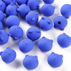 Bleu Royal Perles acryliques, de Style caoutchouté, la moitié foré, ours, bleu royal, 15.5x16x15mm, Trou: 3.5mm