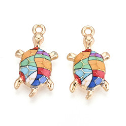 Разноцветный Подвески из эмали и сплава, черепаховые чары, стойки покрытие, золотой свет, красочный, 24x13.1x3 мм, отверстие : 1.6 мм