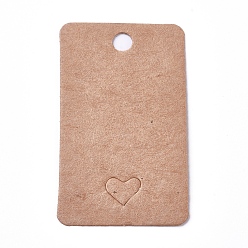 Цвет Древесины Бумажные ценники, бирки, для показа ювелирных изделий, искусства и ремесла, свадебное рождество, Прямоугольник с сердцем, деревесиные, 50x30x0.4 мм, отверстие : 4 мм