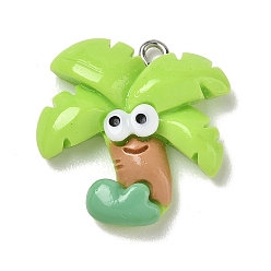 Lima Colgantes de la resina opacos, encanto del árbol de coco, con aros de hierro chapado en platino, cal, 25.5x24x6.5 mm, agujero: 2 mm