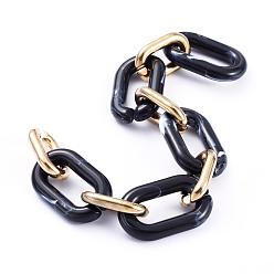 Black Handmade Cable Chains, with Acrylic Linking Rings and CCB Plastic Linking Rings, Imitation Gemstone, for Jewelry Making, Black, Link: 38x23.5x6.5mm, 28x17x5mm, 39.37 inch(1)m/strand