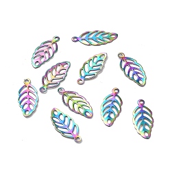 Rainbow Color Ионное покрытие (ip) 304 брелоки из нержавеющей стали, полый, лист, Радуга цветов, 13x5.5x0.3 мм, отверстие : 1 мм