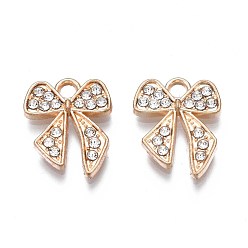 Light Gold Подвески из сплава , с кристально горный хрусталь, без кадмия, без никеля и без свинца, золотой свет, бантом, золотой свет, 16x12.5x2 мм, отверстие : 2 мм