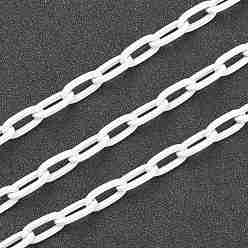White Eco-friendly Spray Painted Handmade Brass Paperclip Chains, Flat Oval, Soldered, with Spool, White, 12.5x6.5x1.5mm, 32.8 feet(10m)/roll
