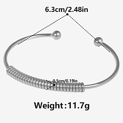 Нержавеющая Сталь Цвет 304 из нержавеющей стали манжеты браслеты, браслеты с крутящим моментом для женщин, с катушкой, цвет нержавеющей стали, внутренний диаметр: 2-1/2 дюйм (6.3 см)