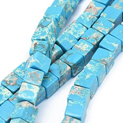 Deep Sky Blue Synthetic Imperial Jasper Beads Strands, Cube, Dyed, Deep Sky Blue, 8~8.5x8~8.5x8~8.5mm, Hole: 1.2mm, about 46pcs/strand, 15.3 inch(39cm)
