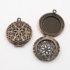 Brushed Red Copper Romantic Valentines Day Ideas for Him with Your Photo Brass Diffuser Locket Pendants, Picture Frame Charms for Necklace, Brushed Red Copper, Flat Round, about 27mm wide, 32mm long, hole: 2mm