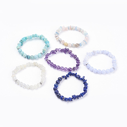 Смешанные камни Природные драгоценный камень бисером растянуть браслеты, с 304 из нержавеющей стали бусы, Упаковка мешковины, цвет нержавеющей стали, 2 дюйм (52 мм)