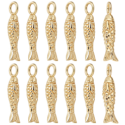 Настоящее золото 18K 12 латунные подвески шт., рыба, реальный 18 k позолоченный, 21x5.5x3 мм, отверстие : 2.5 мм