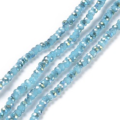 Turquoise Electroplate Glass Faceted Rondelle Beads Strands, Imitation Jade, Half Plated, Turquoise, 3x2mm, Hole: 1mm, about 165~169pcs/strand, 15~16 inch(38~40cm)